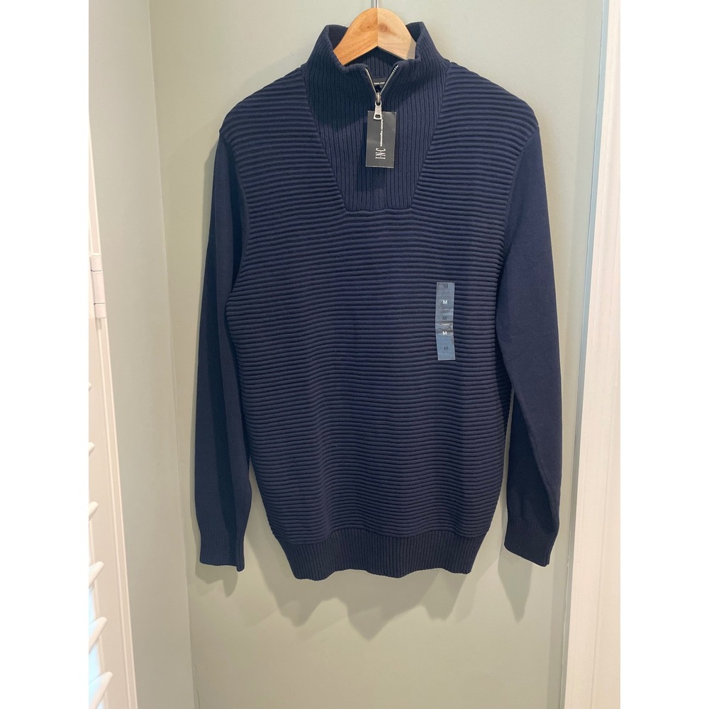 INC International Concepts Mens Medium Basic Navy Ribbed 1/4 Zip Sweater